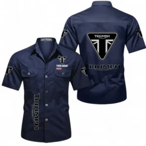 Triumph Fans Geschenk Hemd mit kurzen Ärmeln, Kurzarmhemd Allover-Print personalisiert mit Namen CAR392072125837-Dunkelblau