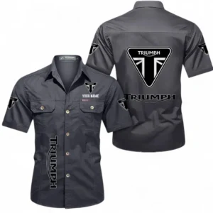 Triumph Fans Geschenk Hemd mit kurzen Ärmeln, Kurzarmhemd Allover-Print personalisiert mit Namen CAR392072125837-Grau
