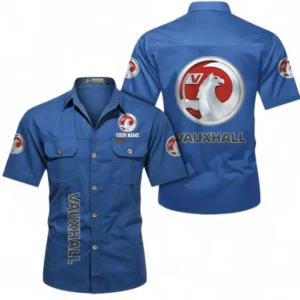 Vauxhall Fans Geschenk Hemd mit kurzen Ärmeln, Kurzarmhemd Allover-Print personalisiert mit Namen CAR392072125840-Cowboyblau