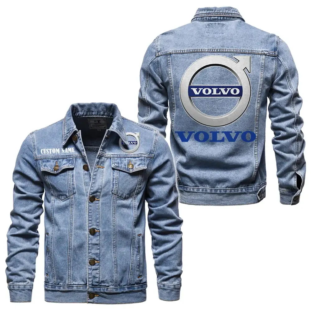 AB Volvo Jeansjacke für Auto-Fans – Vintage-Stil mit Wunschname personalisierbar CAR1901132025 - Hellblau