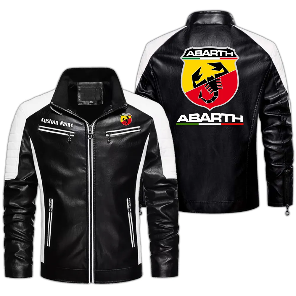 Abarth Custom Herren Lederjacke für Autoliebhaber, Perfektes Geschenk mit Namen  CAR0401022025 - Schwarz