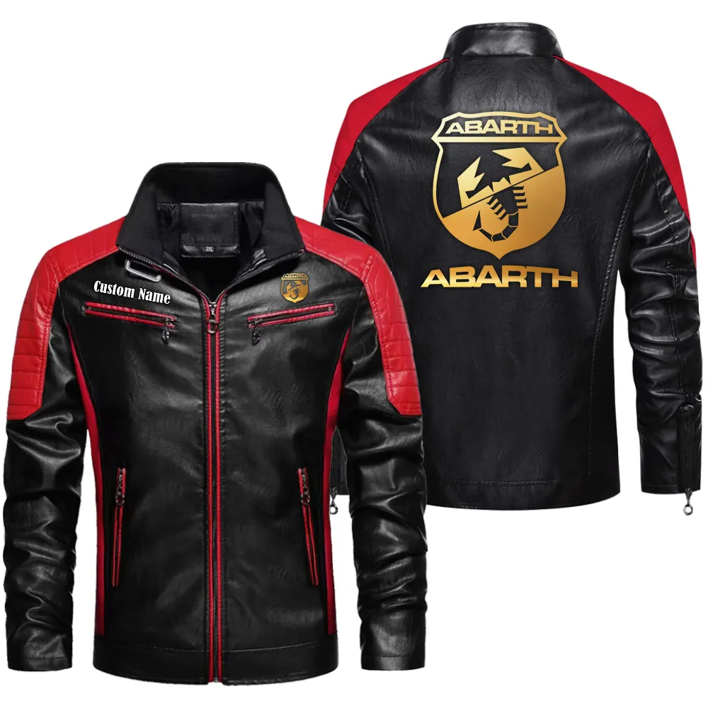 Abarth Custom Herren Lederjacke für Autoliebhaber, Perfektes Geschenk mit Namen  CAR0401022026 - Rot