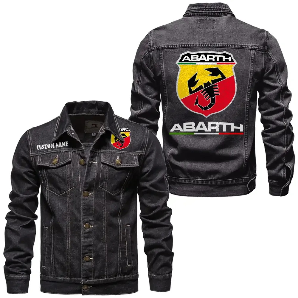 Abarth Jeansjacke für Auto-Fans – Vintage-Stil mit Wunschname personalisierbar CAR1901132026 - Schwarz
