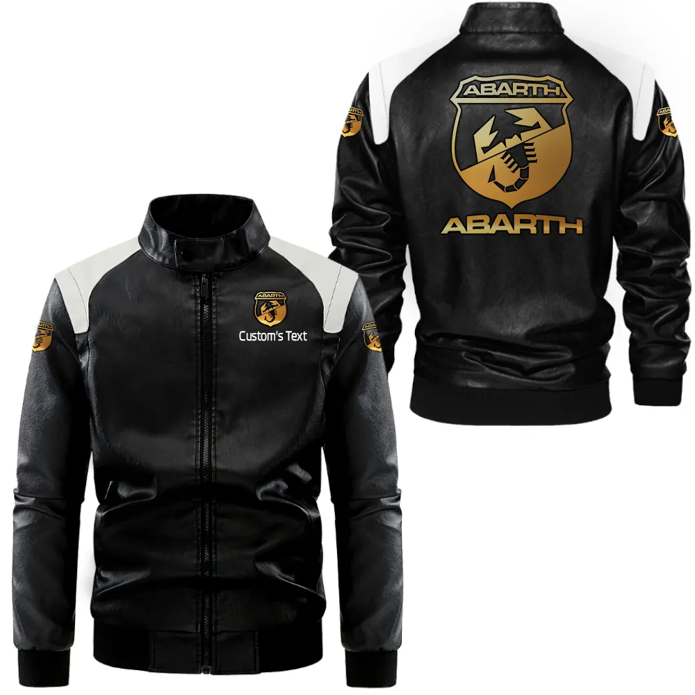 Abarth Lederjacke in Schwarz-Weiß für Auto-Fans, Allover-Print, personalisierbar mit Wunschname CAR0801062025