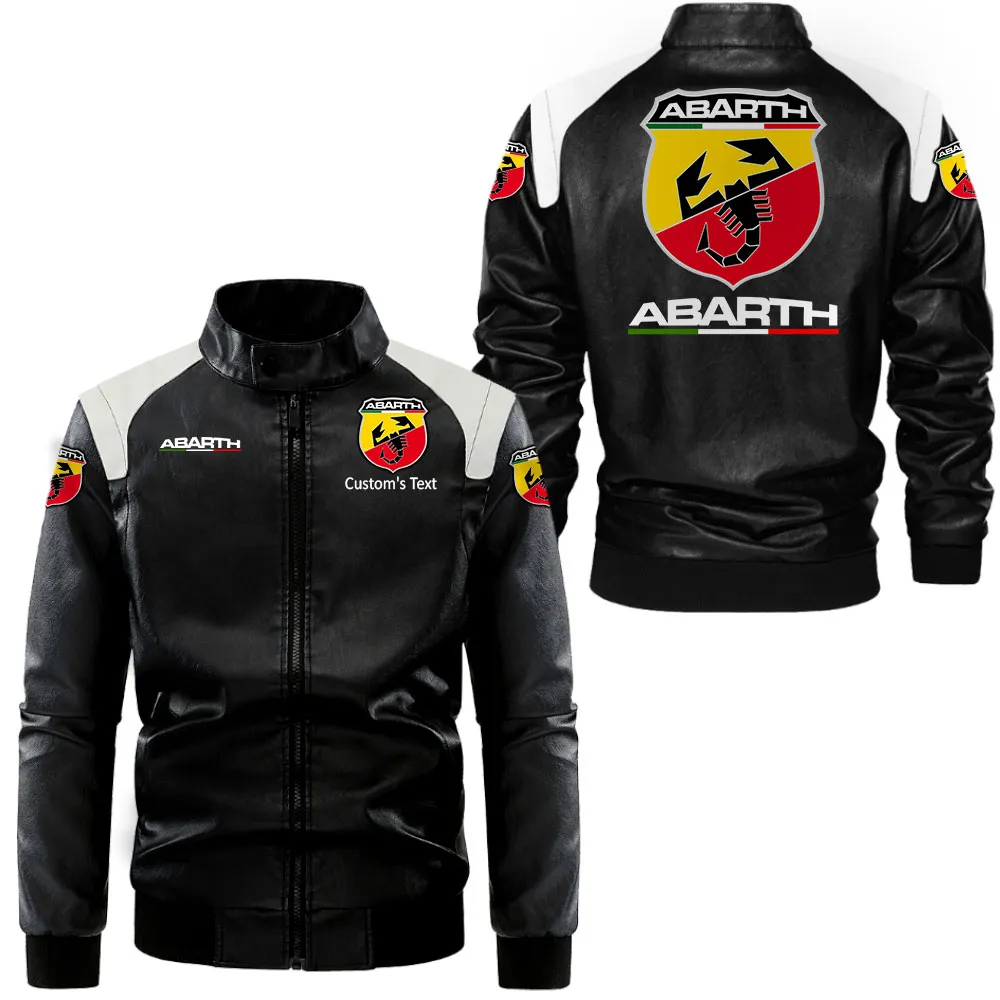 Abarth Lederjacke in Schwarz-Weiß für Auto-Fans, Allover-Print, personalisierbar mit Wunschname CAR0801062026