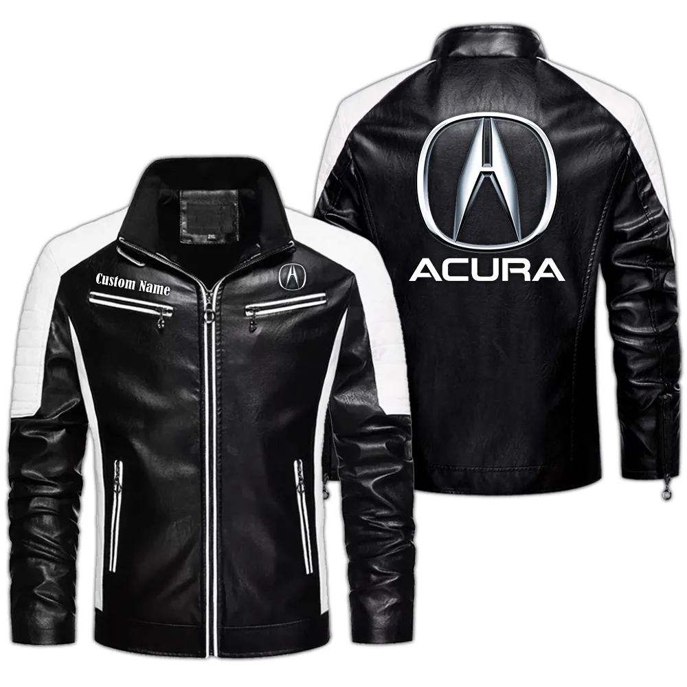 Acura Custom Herren Lederjacke für Autoliebhaber, Perfektes Geschenk mit Namen  CAR0401022027 - Schwarz