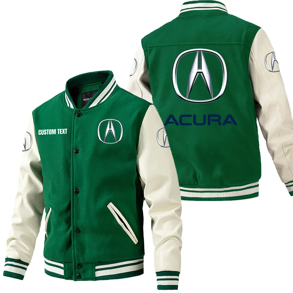 Acura Leder-Baseballjacke für Auto-Fans – Ärmel mit All-Over-Print, personalisierbar mit Wunschname CAR1801112026 - Grün