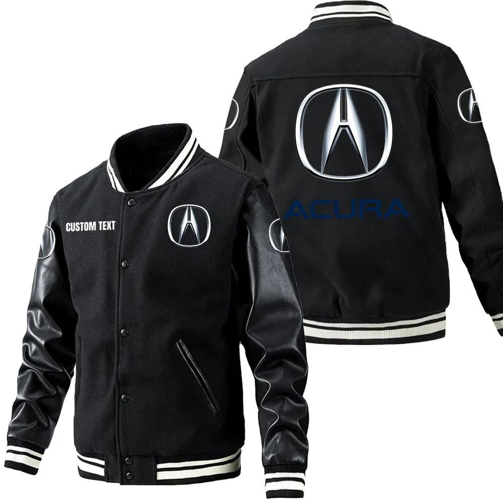 Acura Leder-Baseballjacke für Auto-Fans – Ärmel mit All-Over-Print, personalisierbar mit Wunschname CAR1801112026 - Schwarz