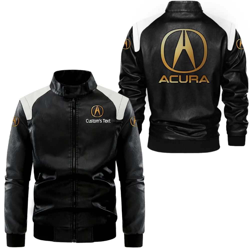Acura Lederjacke in Schwarz-Weiß für Auto-Fans, Allover-Print, personalisierbar mit Wunschname CAR0801062027