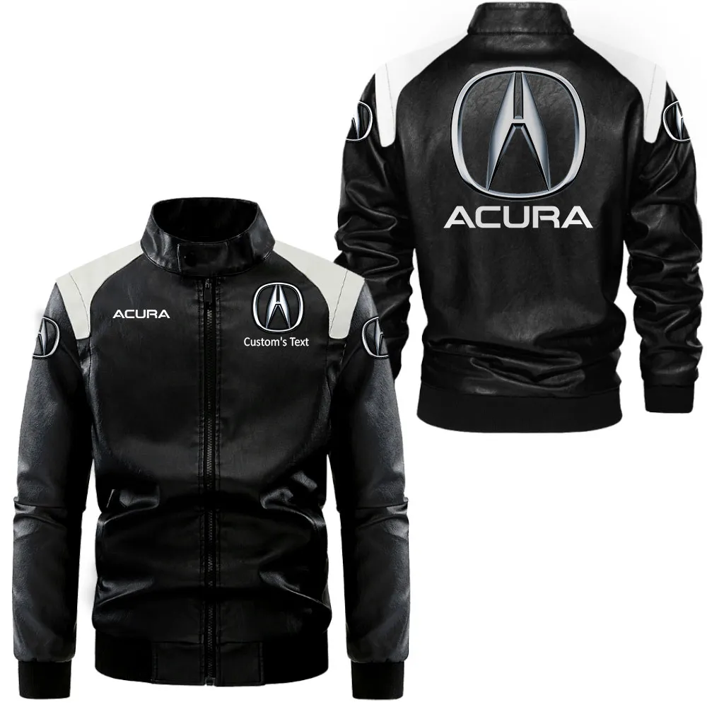 Acura Lederjacke in Schwarz-Weiß für Auto-Fans, Allover-Print, personalisierbar mit Wunschname CAR0801062028