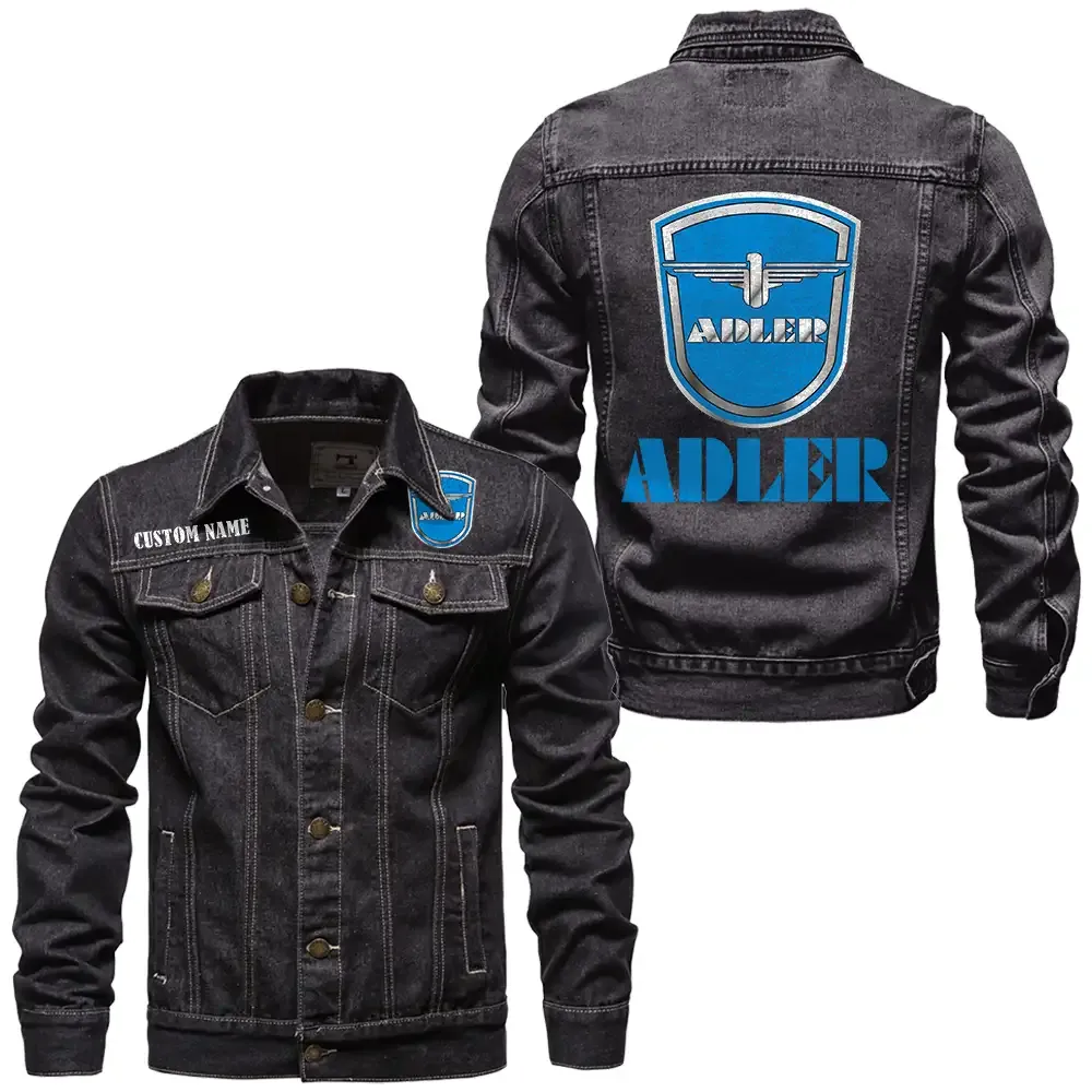 Adler Jeansjacke für Auto-Fans – Vintage-Stil mit Wunschname personalisierbar CAR1901132028 - Schwarz