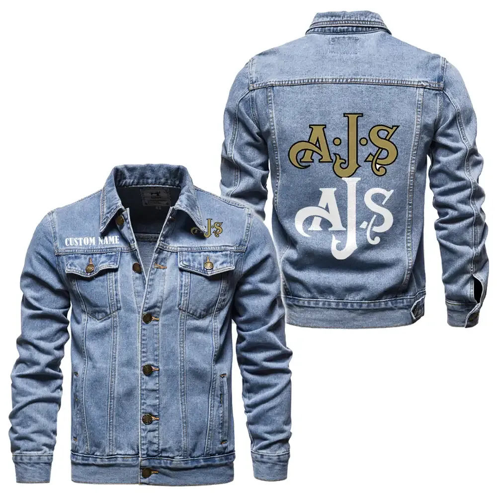 AJS-MOTORCYCLES Jeansjacke für Auto-Fans – Vintage-Stil mit Wunschname personalisierbar CAR1901132030 - Hellblau