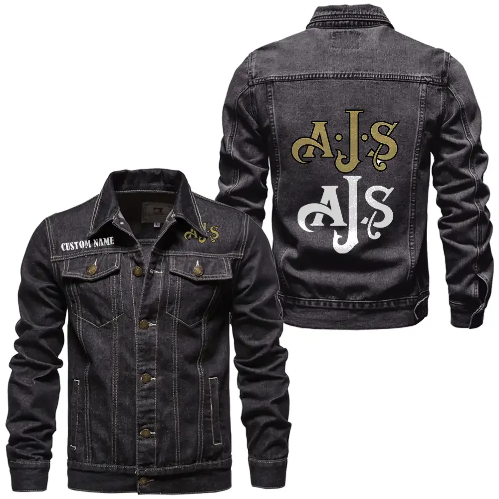 AJS-MOTORCYCLES Jeansjacke für Auto-Fans – Vintage-Stil mit Wunschname personalisierbar CAR1901132030 - Schwarz