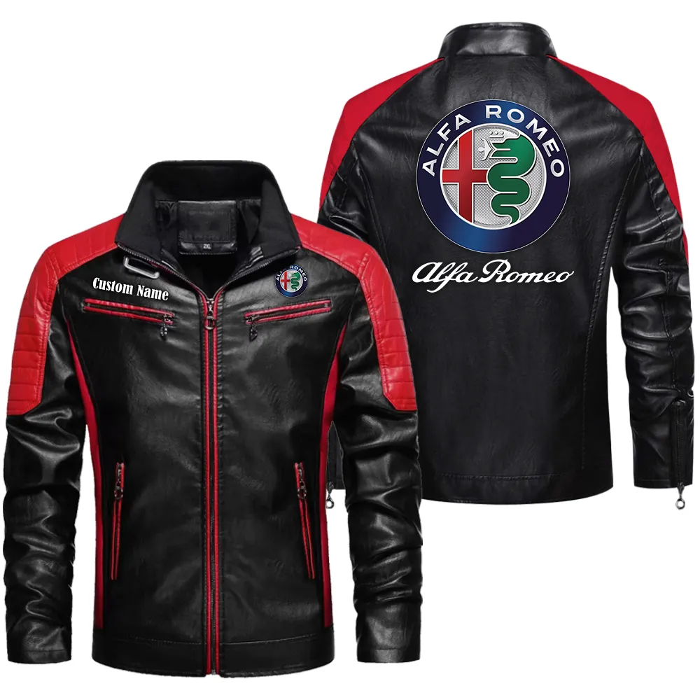 Alfa Romeo Custom Herren Lederjacke für Autoliebhaber, Perfektes Geschenk mit Namen  CAR0401022029 - Rot