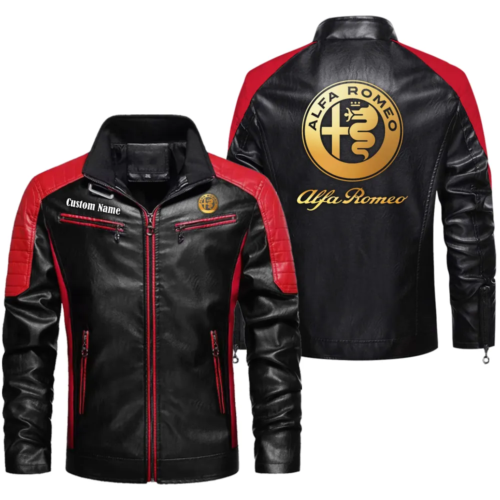 Alfa Romeo Custom Herren Lederjacke für Autoliebhaber, Perfektes Geschenk mit Namen  CAR0401022030 - Rot