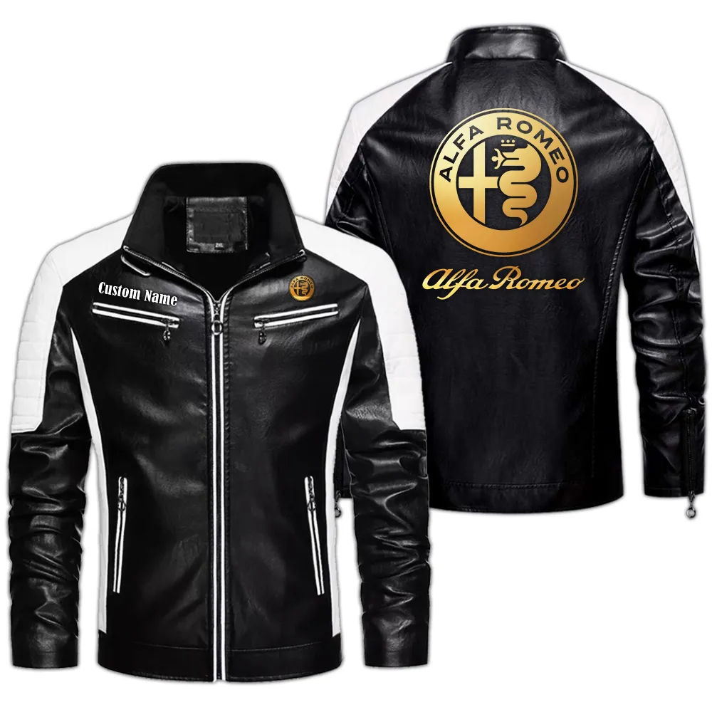Alfa Romeo Custom Herren Lederjacke für Autoliebhaber, Perfektes Geschenk mit Namen  CAR0401022030 - Schwarz