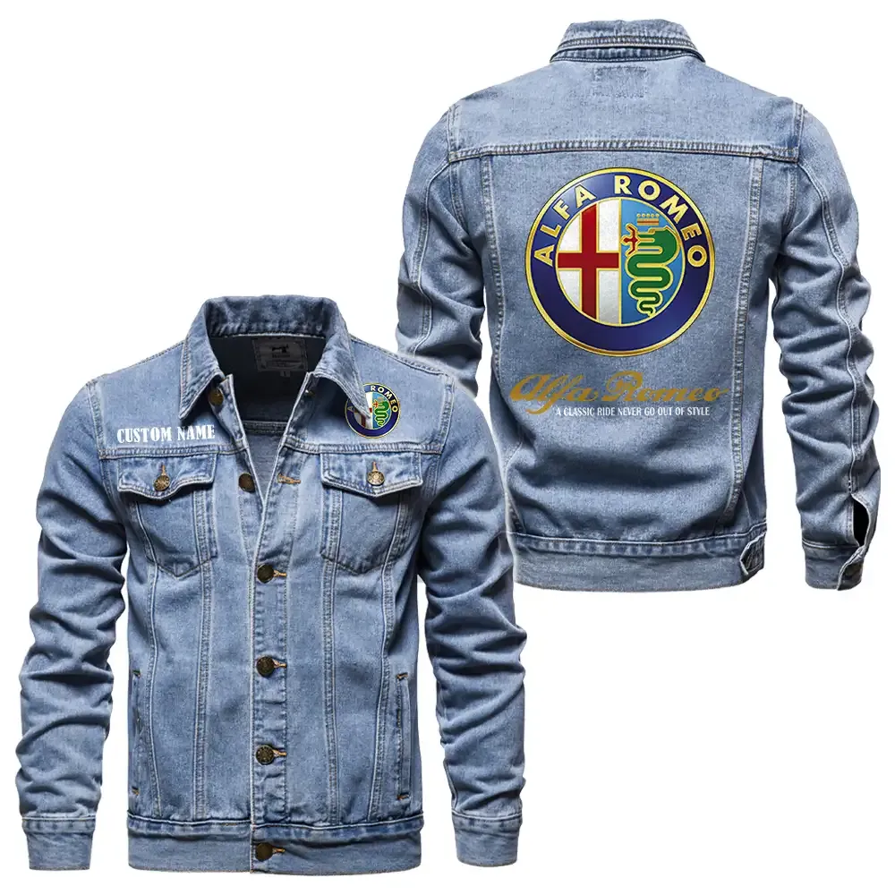 Alfa Romeo Jeansjacke für Auto-Fans – Vintage-Stil mit Wunschname personalisierbar CAR1901132031 - Hellblau