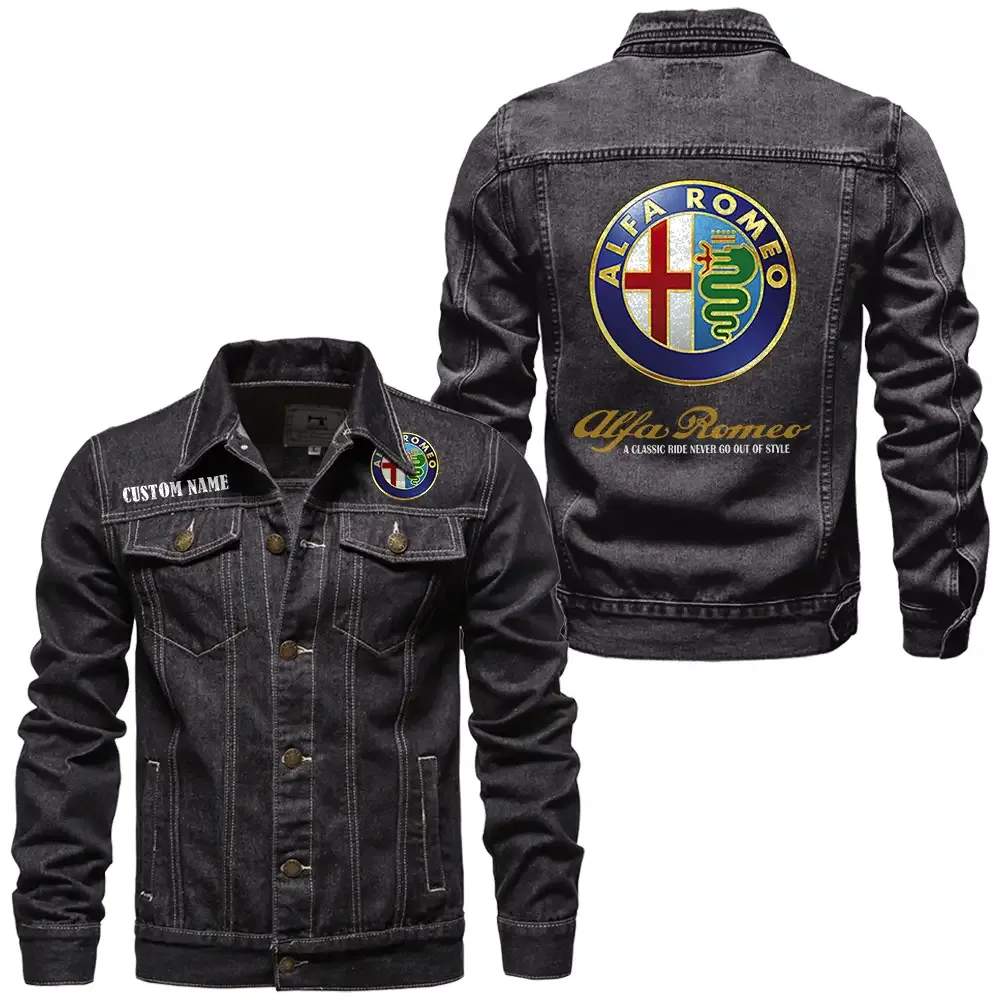 Alfa Romeo Jeansjacke für Auto-Fans – Vintage-Stil mit Wunschname personalisierbar CAR1901132031 - Schwarz