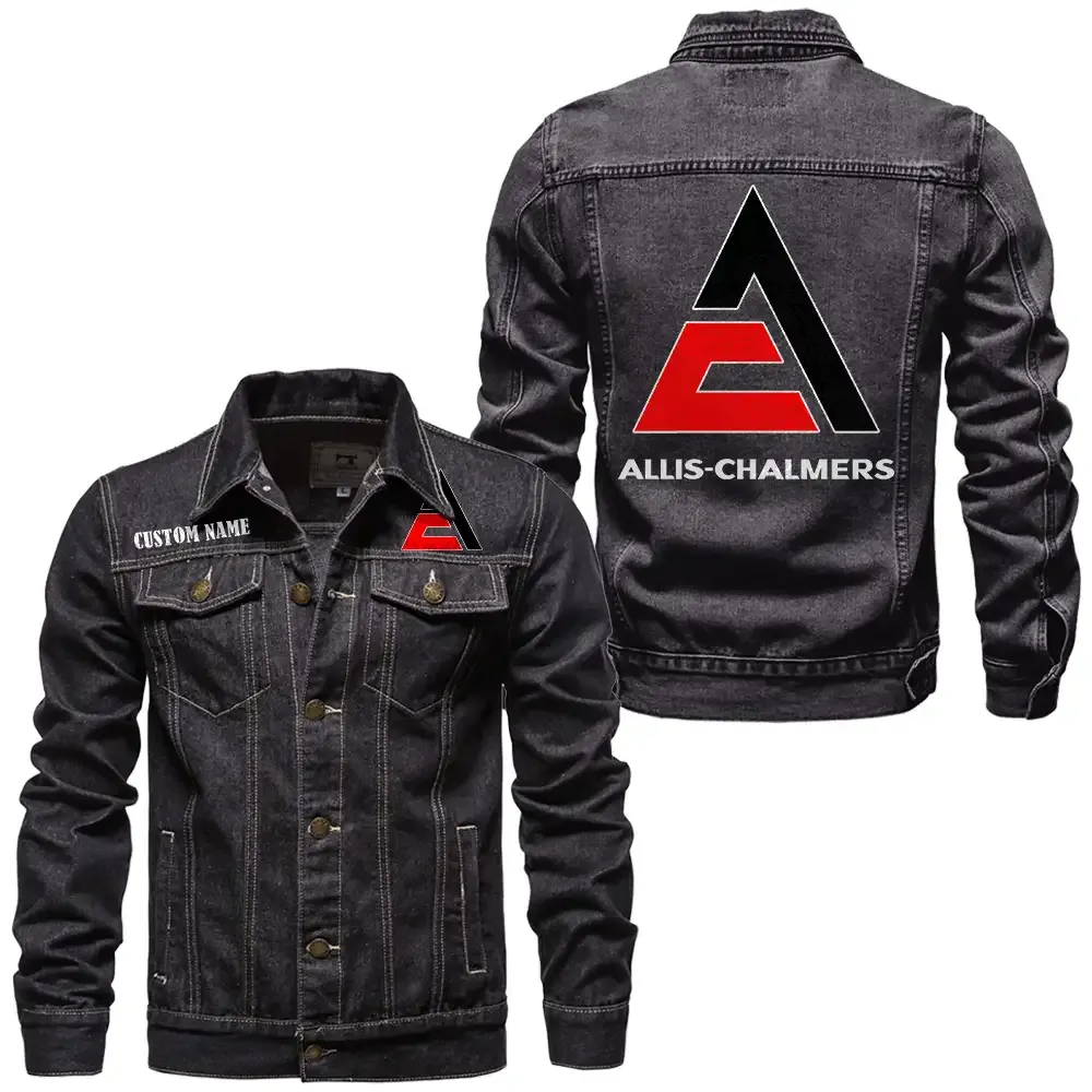 Allis Chalmers Jeansjacke für Auto-Fans – Vintage-Stil mit Wunschname personalisierbar CAR1901132032 - Schwarz