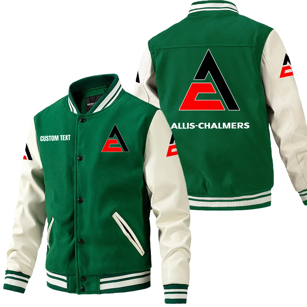 Allis Chalmers Leder-Baseballjacke für Auto-Fans – Ärmel mit All-Over-Print, personalisierbar mit Wunschname CAR1801112028 - Grün