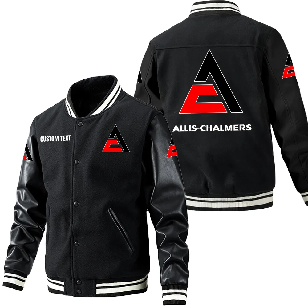Allis Chalmers Leder-Baseballjacke für Auto-Fans – Ärmel mit All-Over-Print, personalisierbar mit Wunschname CAR1801112028 - Schwarz