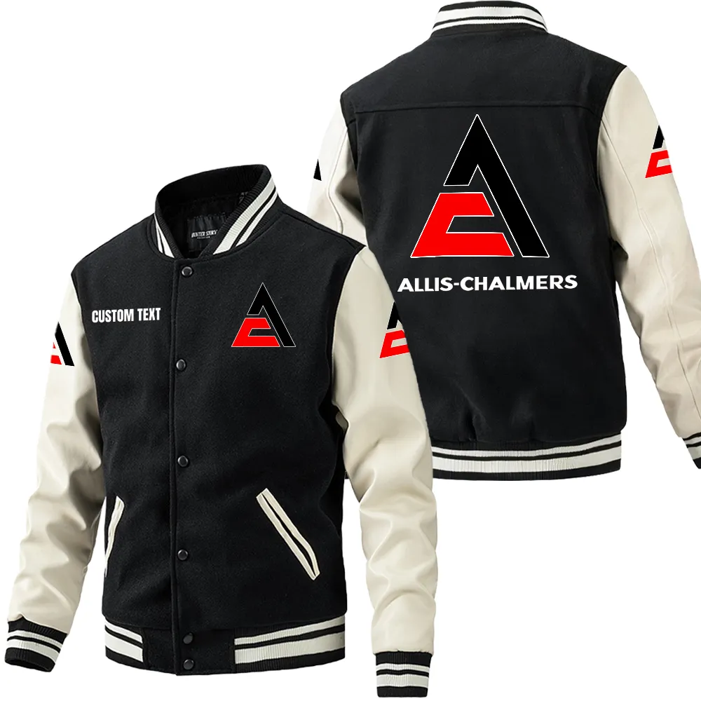 Allis Chalmers Leder-Baseballjacke für Auto-Fans – Ärmel mit All-Over-Print, personalisierbar mit Wunschname CAR1801112028 - Schwarz Weiß
