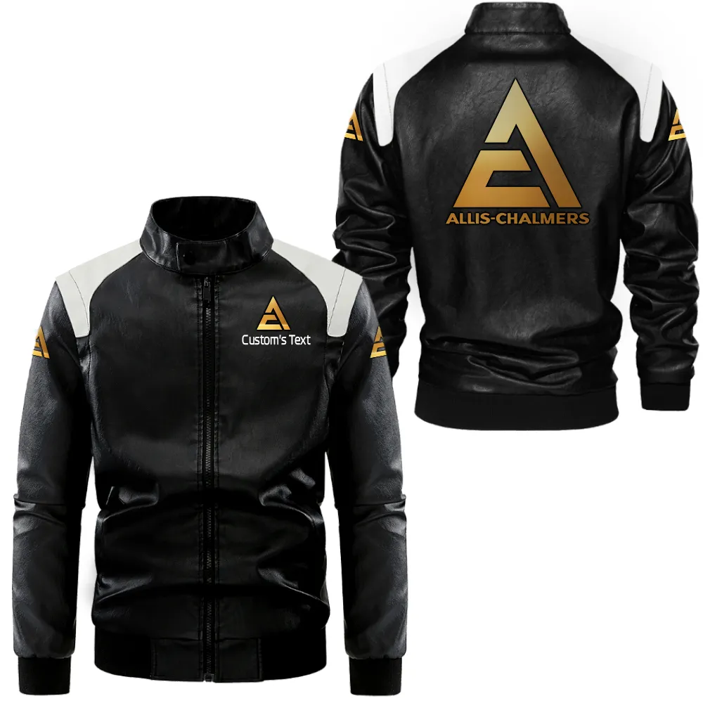 Allis Chalmers Lederjacke in Schwarz-Weiß für Auto-Fans, Allover-Print, personalisierbar mit Wunschname CAR0801062031