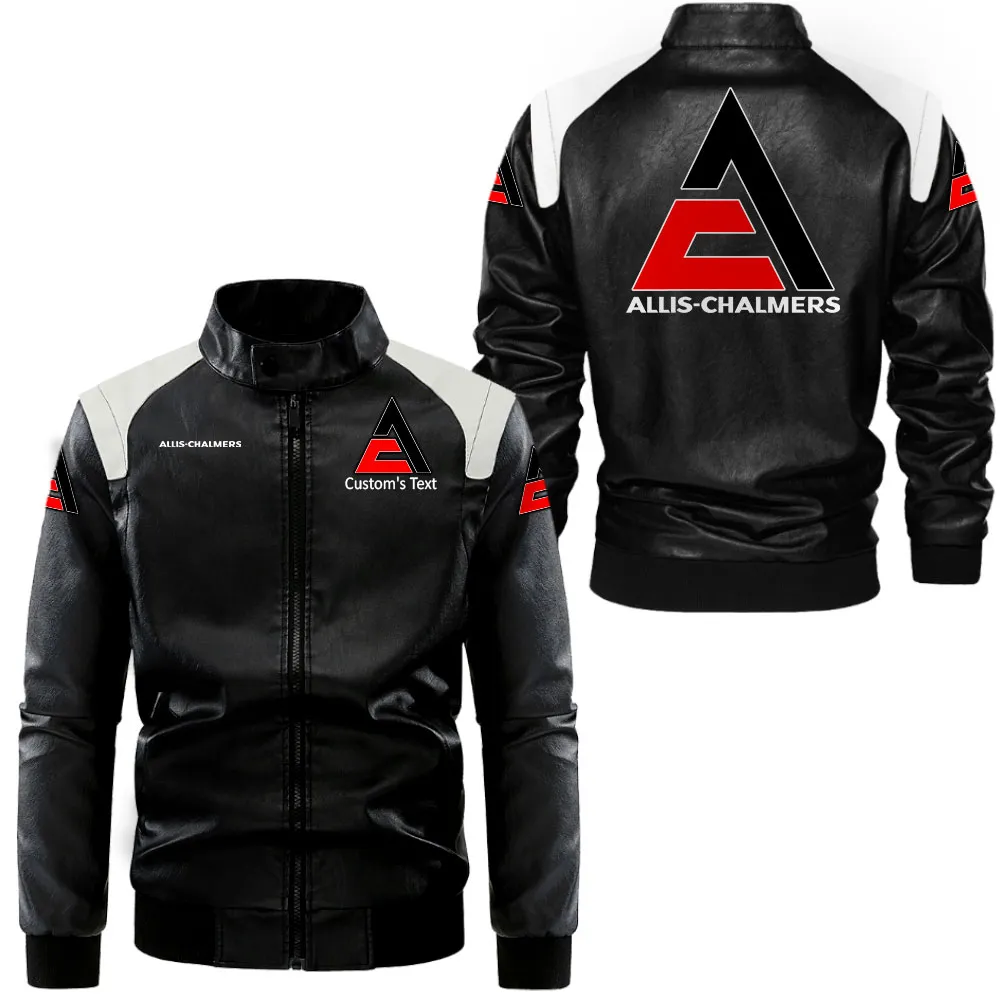Allis Chalmers Lederjacke in Schwarz-Weiß für Auto-Fans, Allover-Print, personalisierbar mit Wunschname CAR0801062032