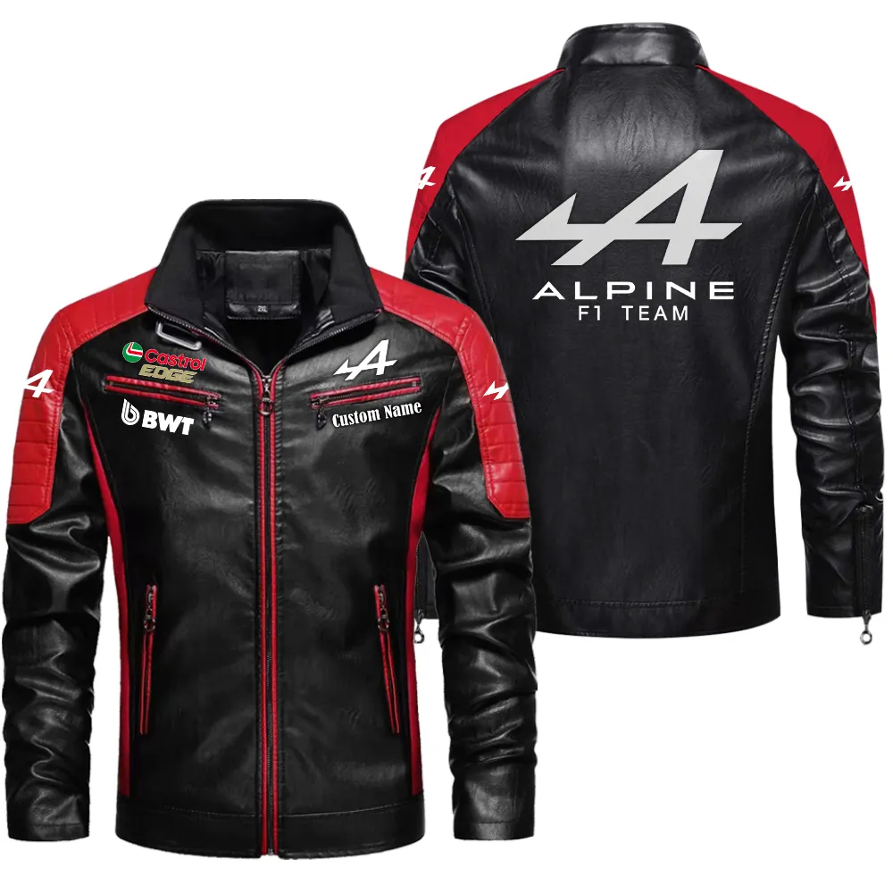 Alpine F1 Custom Herren Lederjacke für Autoliebhaber, Perfektes Geschenk mit Namen  CAR0401022033 - Rot