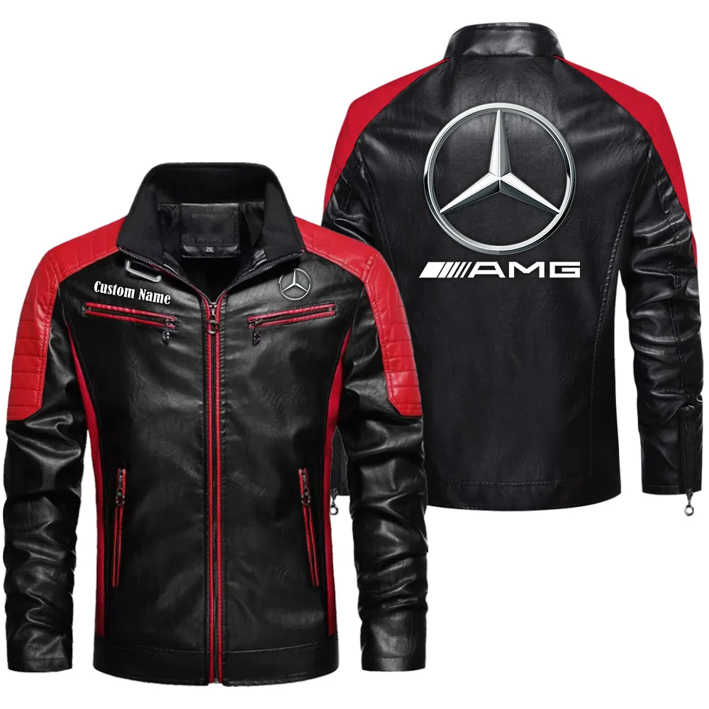 AMG Custom Herren Lederjacke für Autoliebhaber, Perfektes Geschenk mit Namen  CAR0401022034 - Rot