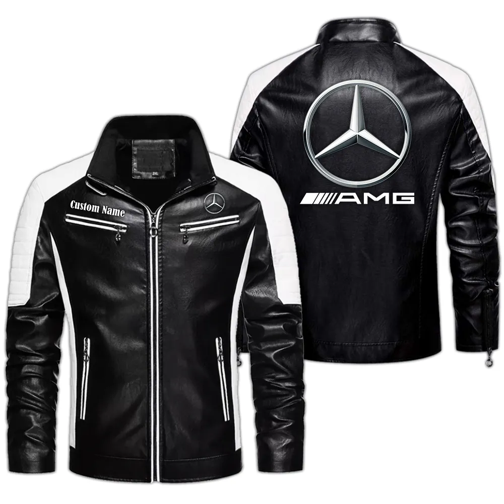 AMG Custom Herren Lederjacke für Autoliebhaber, Perfektes Geschenk mit Namen  CAR0401022034 - Schwarz
