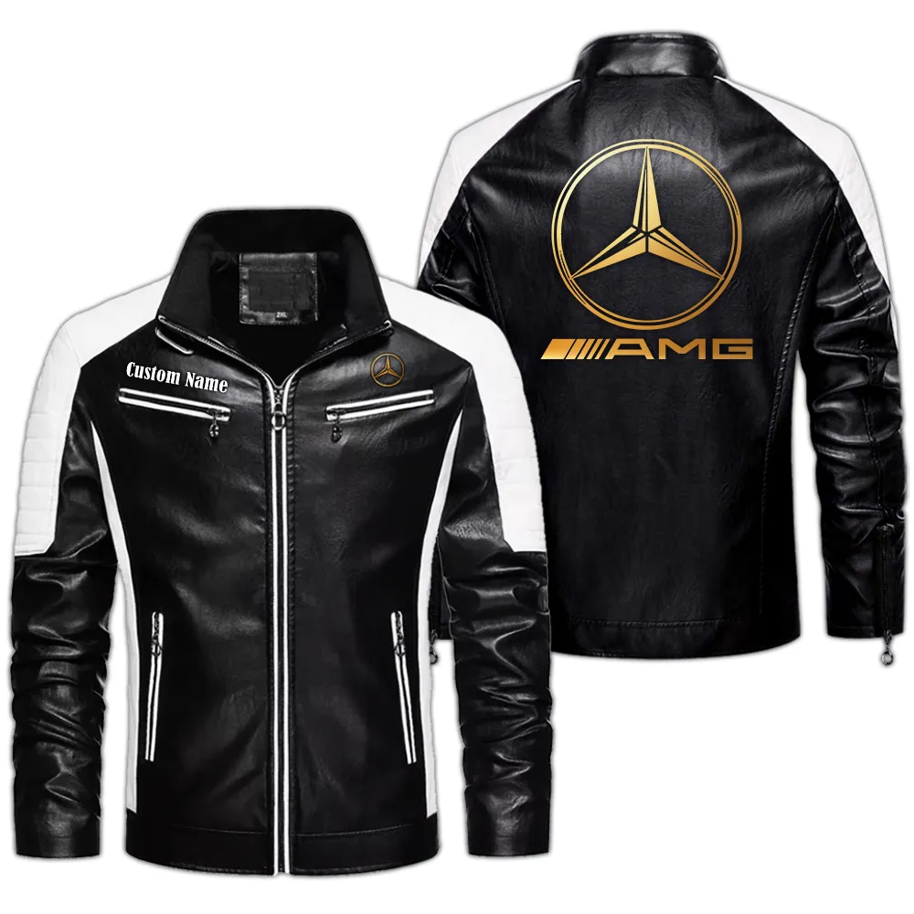 AMG Custom Herren Lederjacke für Autoliebhaber, Perfektes Geschenk mit Namen  CAR0401022035 - Schwarz