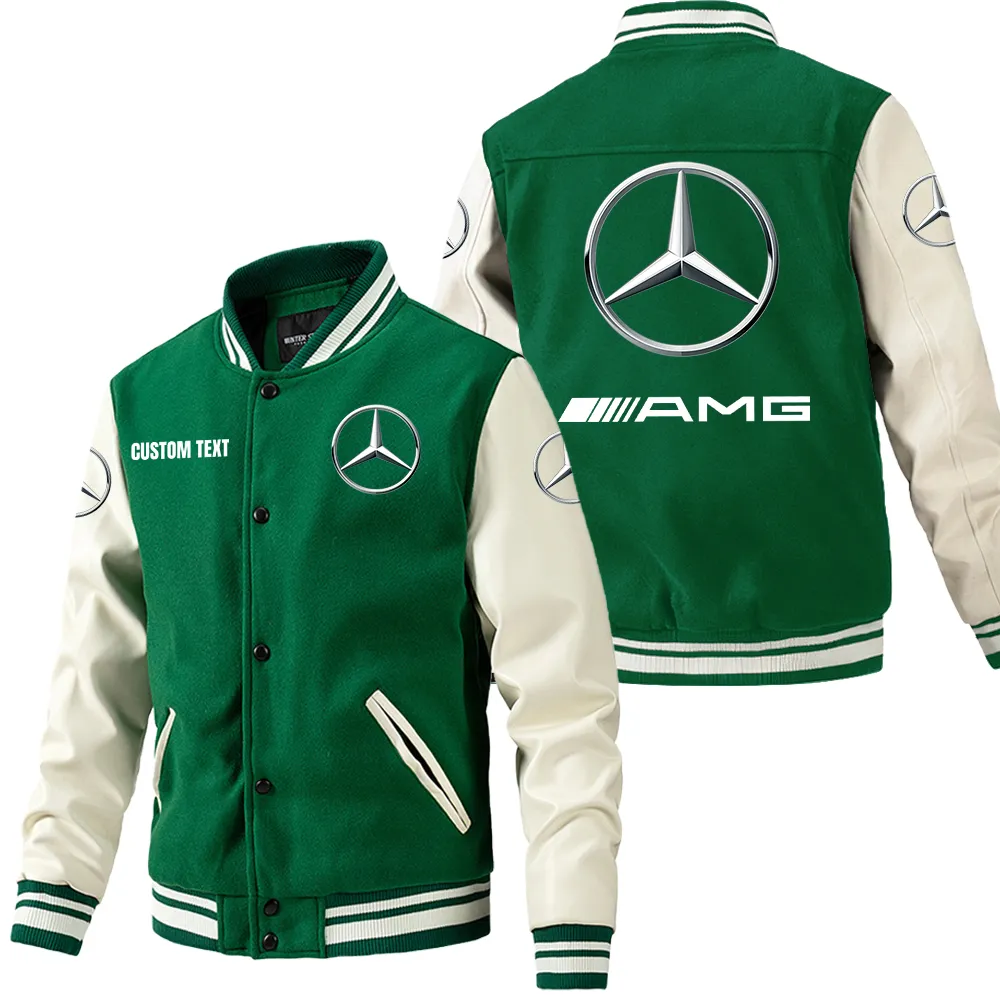 AMG Leder-Baseballjacke für Auto-Fans – Ärmel mit All-Over-Print, personalisierbar mit Wunschname CAR1801112029 - Grün