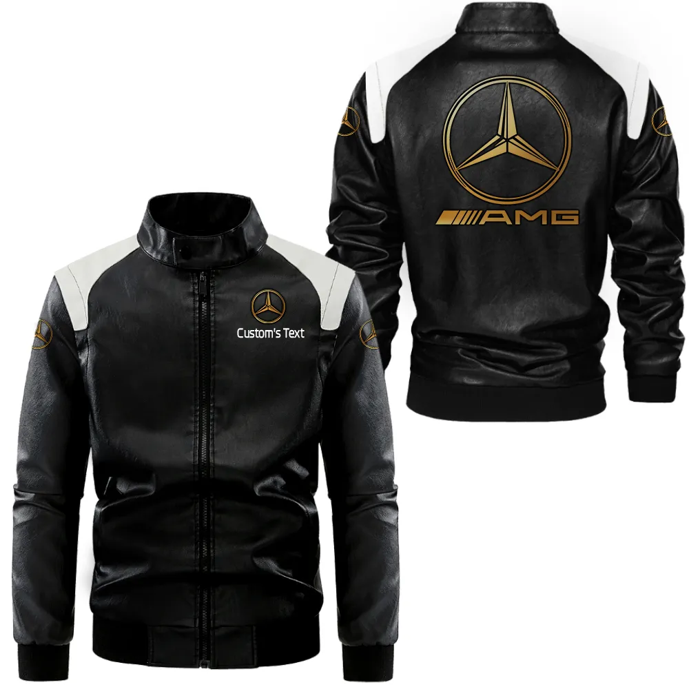 AMG Lederjacke in Schwarz-Weiß für Auto-Fans, Allover-Print, personalisierbar mit Wunschname CAR0801062033