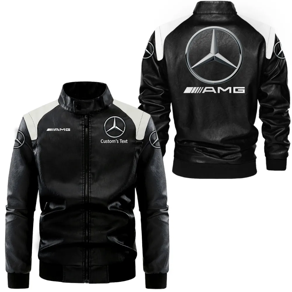 AMG Lederjacke in Schwarz-Weiß für Auto-Fans, Allover-Print, personalisierbar mit Wunschname CAR0801062034