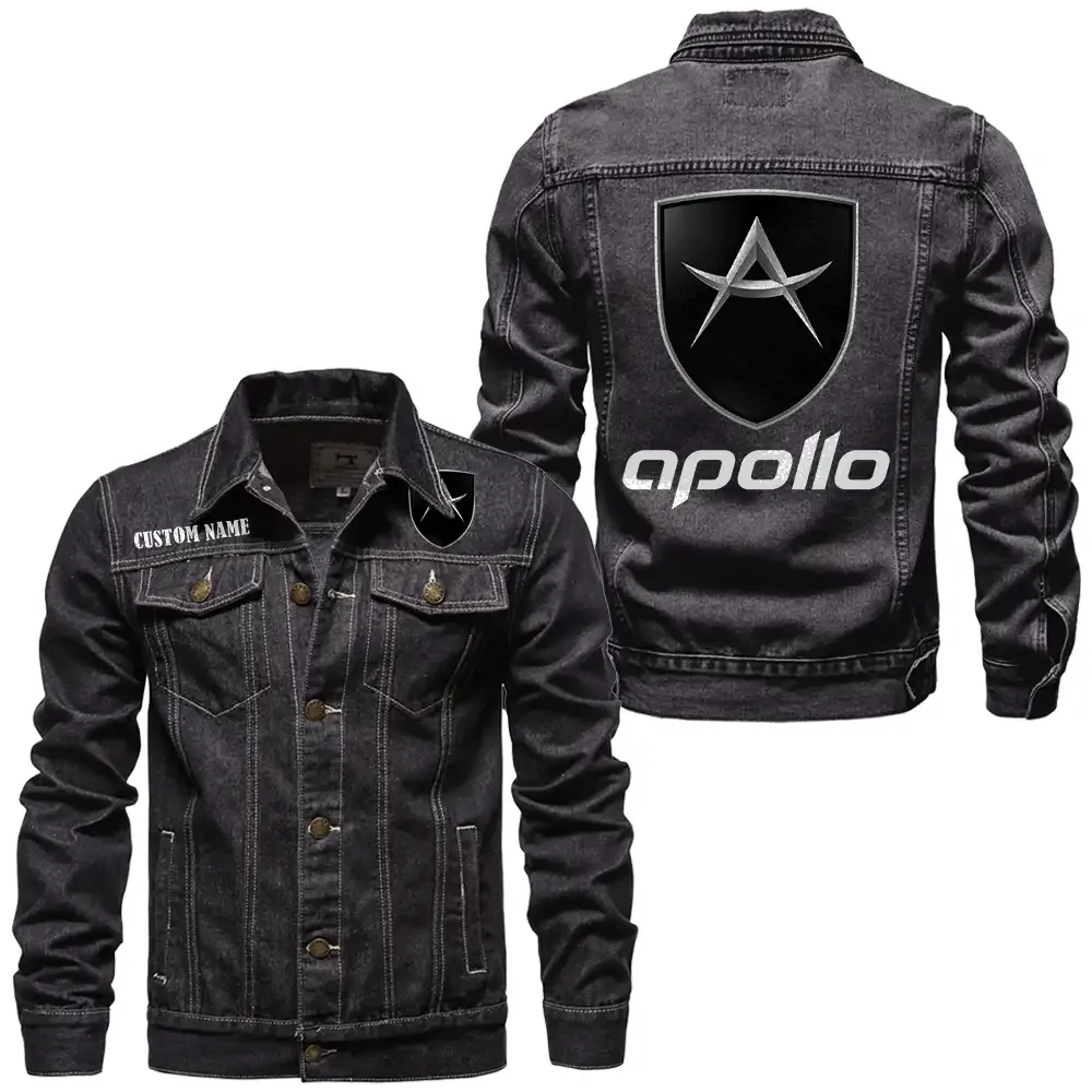 Apollo Jeansjacke für Auto-Fans – Vintage-Stil mit Wunschname personalisierbar CAR1901132035 - Schwarz
