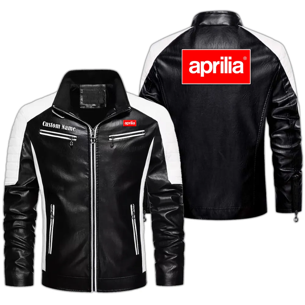 Aprilia Custom Herren Lederjacke für Autoliebhaber, Perfektes Geschenk mit Namen  CAR0401022036 - Schwarz