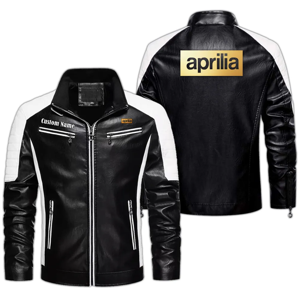 Aprilia Custom Herren Lederjacke für Autoliebhaber, Perfektes Geschenk mit Namen  CAR0401022037 - Schwarz