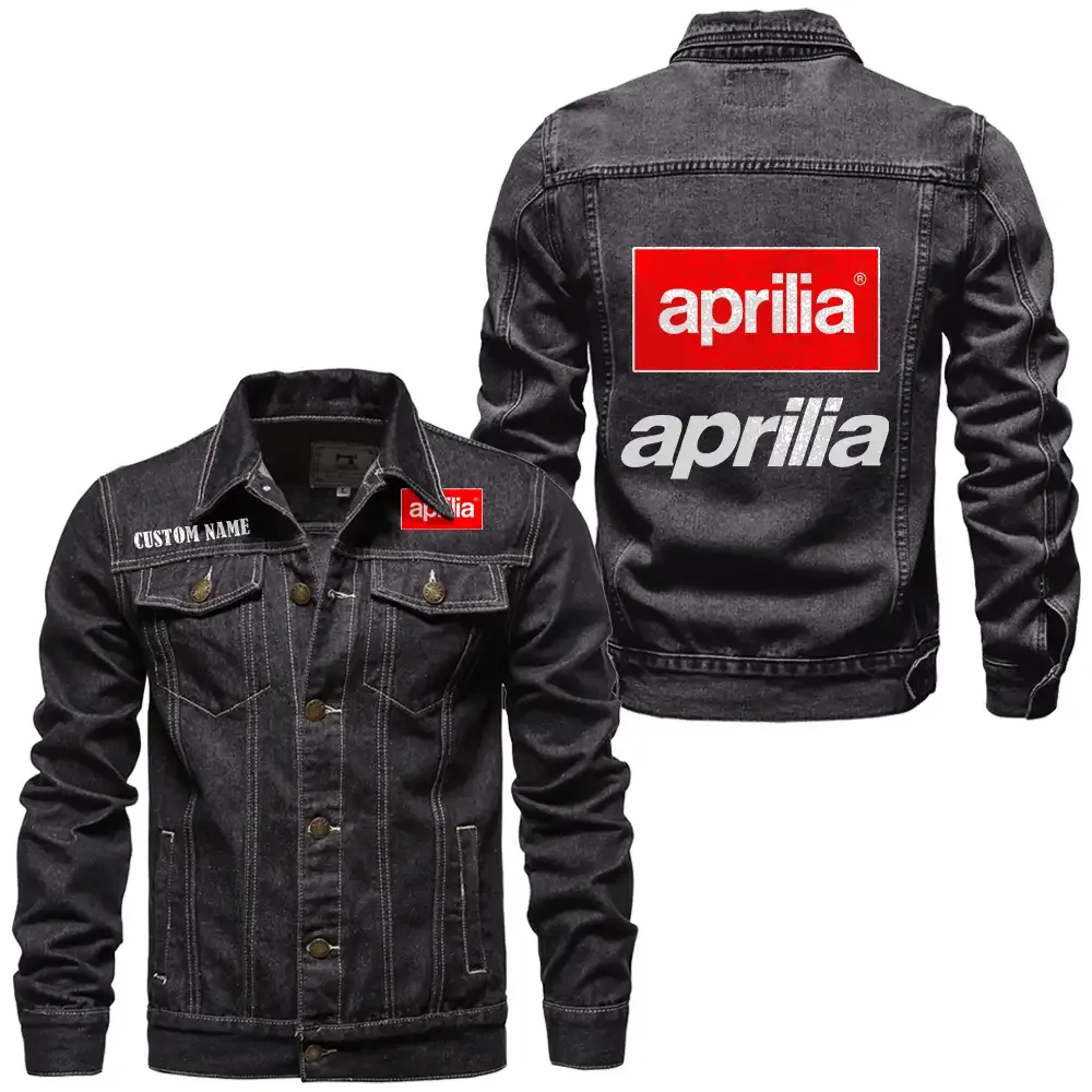 Aprilia Jeansjacke für Auto-Fans – Vintage-Stil mit Wunschname personalisierbar CAR1901132036 - Schwarz