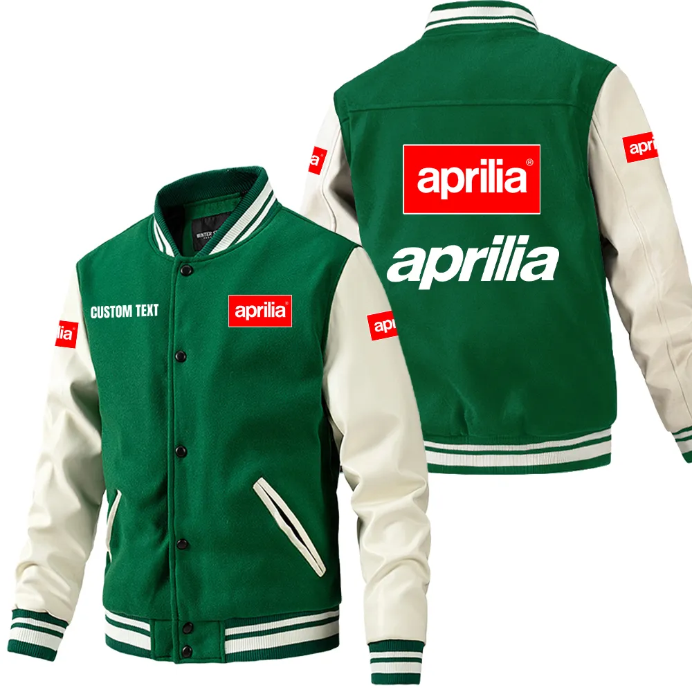 Aprilia Leder-Baseballjacke für Auto-Fans – Ärmel mit All-Over-Print, personalisierbar mit Wunschname CAR1801112030 - Grün