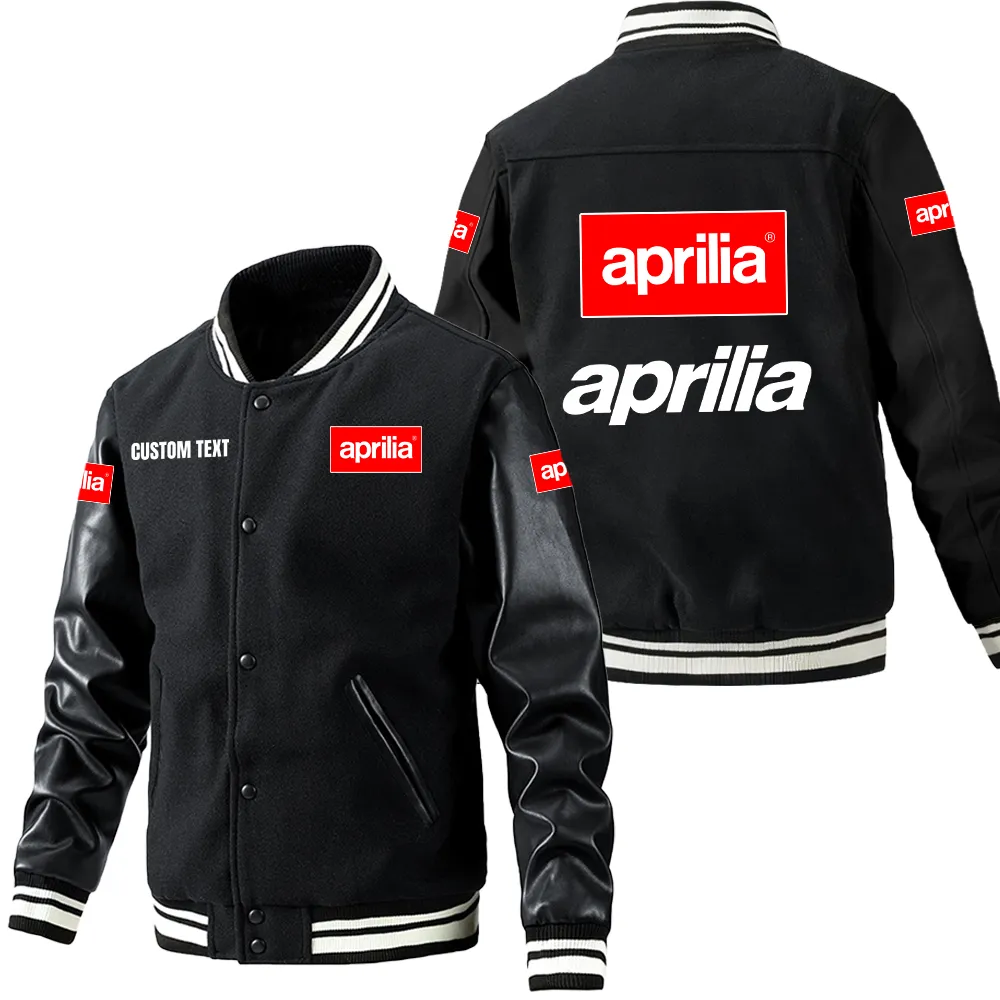 Aprilia Leder-Baseballjacke für Auto-Fans – Ärmel mit All-Over-Print, personalisierbar mit Wunschname CAR1801112030 - Schwarz