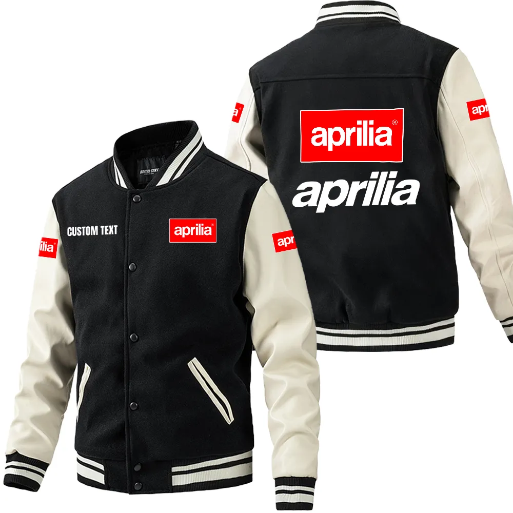 Aprilia Leder-Baseballjacke für Auto-Fans – Ärmel mit All-Over-Print, personalisierbar mit Wunschname CAR1801112030 - Schwarz Weiß
