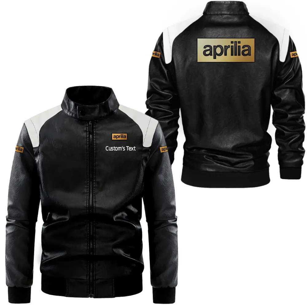 Aprilia Lederjacke in Schwarz-Weiß für Auto-Fans, Allover-Print, personalisierbar mit Wunschname CAR0801062035