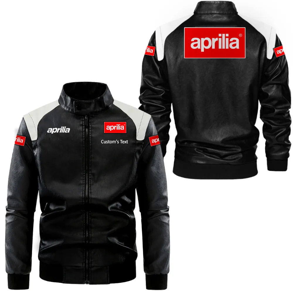 Aprilia Lederjacke in Schwarz-Weiß für Auto-Fans, Allover-Print, personalisierbar mit Wunschname CAR0801062036