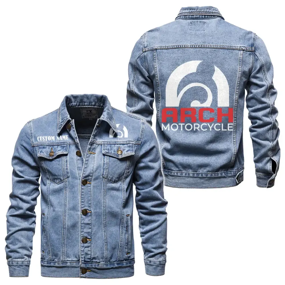 Arch Motorcycles Jeansjacke für Auto-Fans – Vintage-Stil mit Wunschname personalisierbar CAR1901132037 - Hellblau