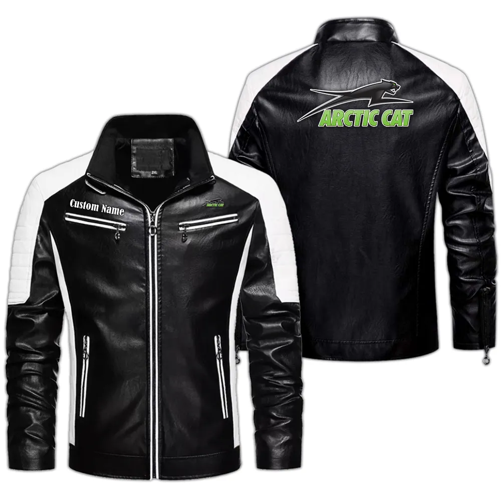 Arctic cat Custom Herren Lederjacke für Autoliebhaber, Perfektes Geschenk mit Namen  CAR0401022038 - Schwarz