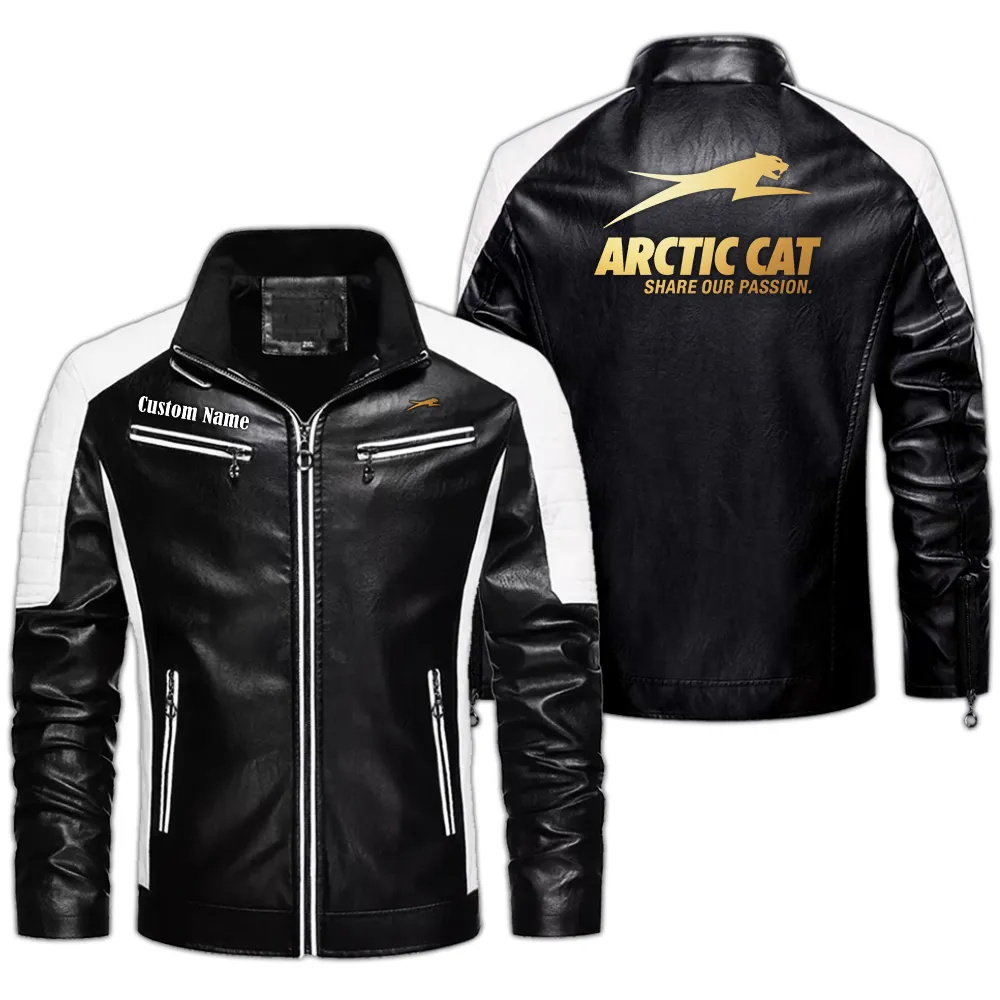 Arctic cat Custom Herren Lederjacke für Autoliebhaber, Perfektes Geschenk mit Namen  CAR0401022039 - Schwarz