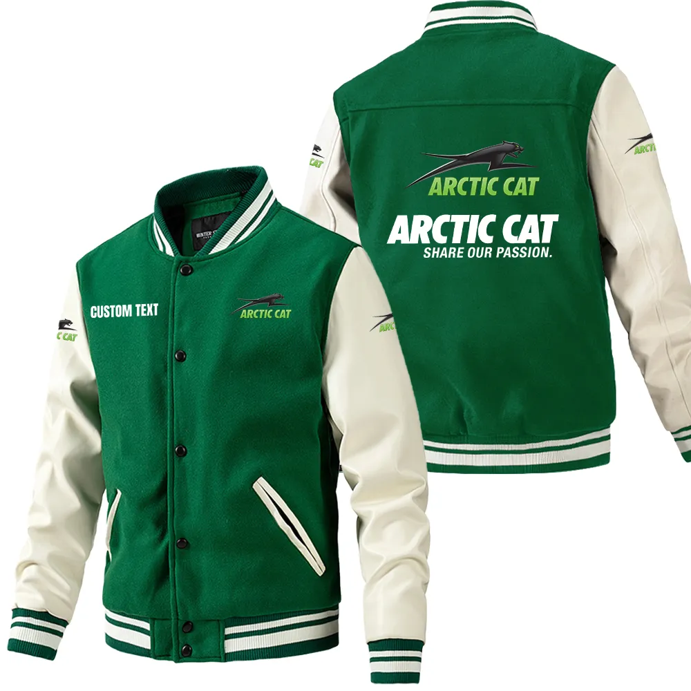 Arctic cat Leder-Baseballjacke für Auto-Fans – Ärmel mit All-Over-Print, personalisierbar mit Wunschname CAR1801112031 - Grün