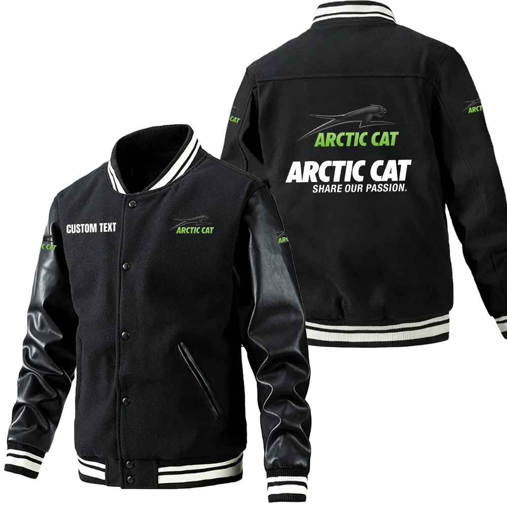 Arctic cat Leder-Baseballjacke für Auto-Fans – Ärmel mit All-Over-Print, personalisierbar mit Wunschname CAR1801112031 - Schwarz