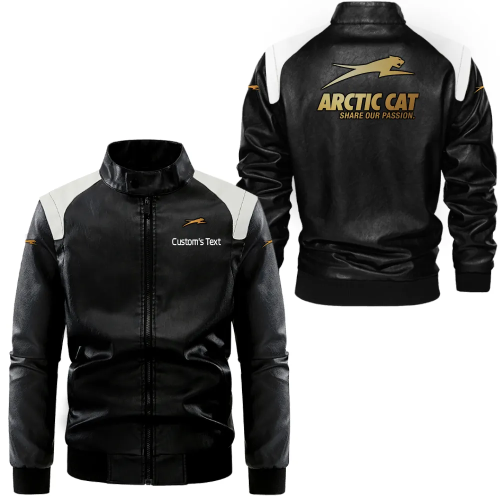 Arctic cat Lederjacke in Schwarz-Weiß für Auto-Fans, Allover-Print, personalisierbar mit Wunschname CAR0801062037